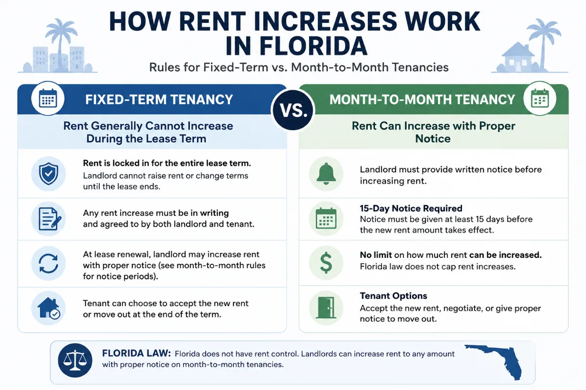 How rent increases work across fixed-term versus month-to-month Florida tenancies
