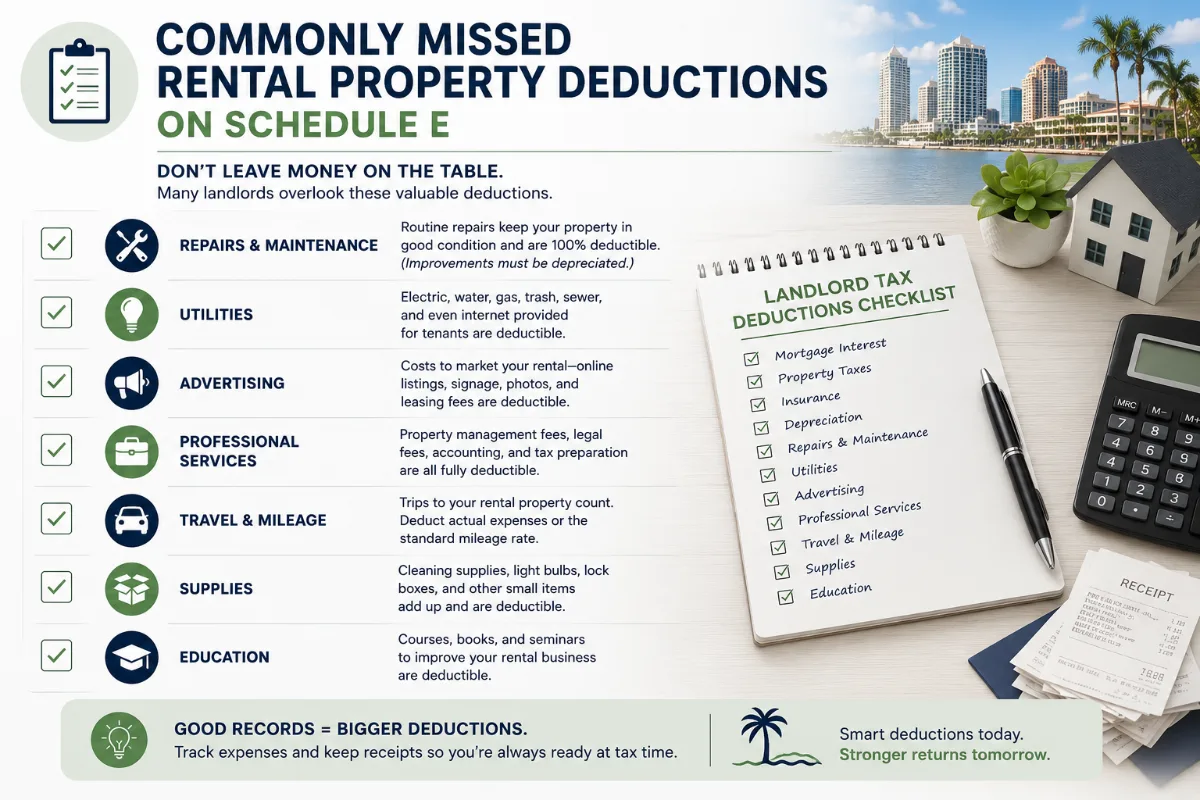 Checklist of commonly missed rental property deductions on Schedule E