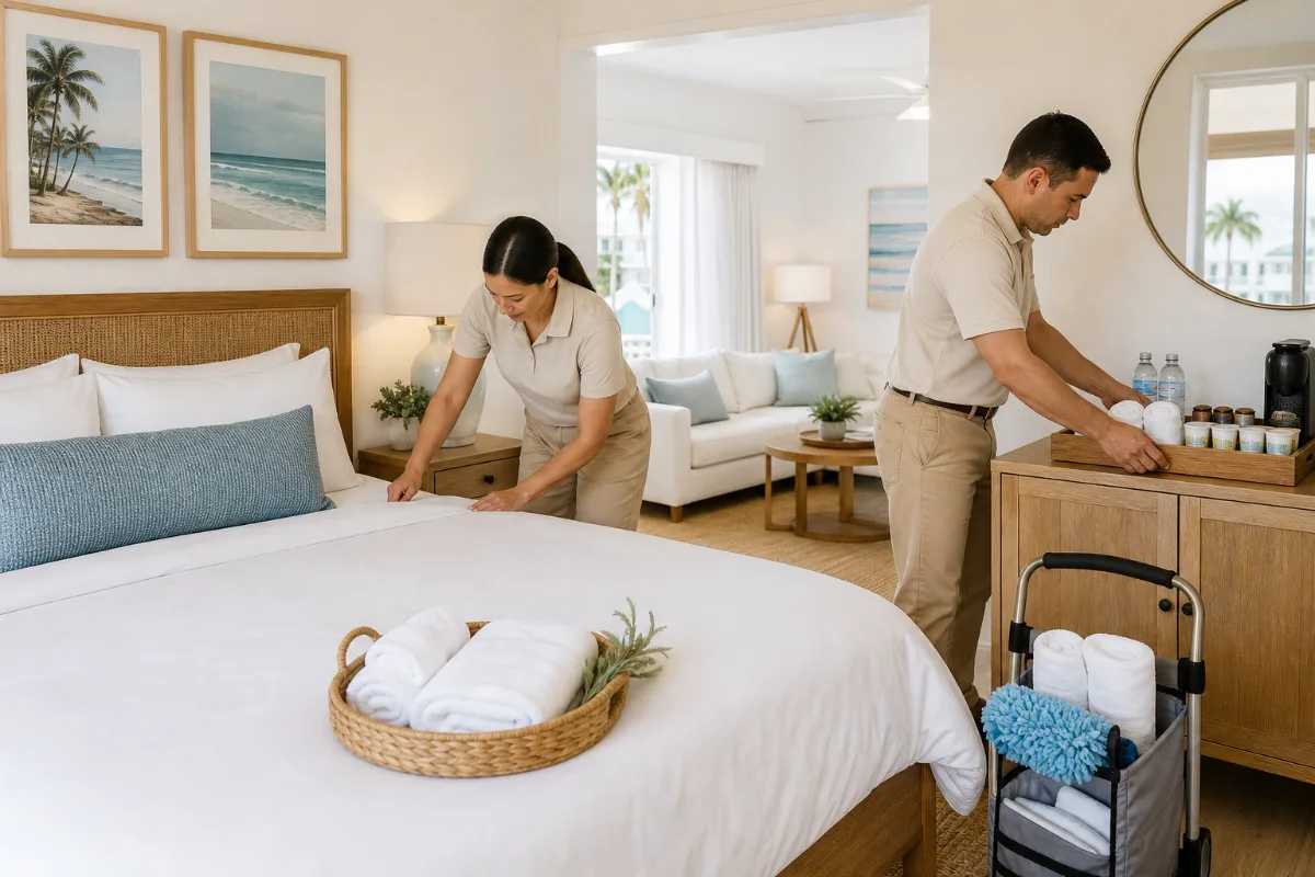 A cleaning and turnover team refreshing a Tampa short-term rental between guest stays